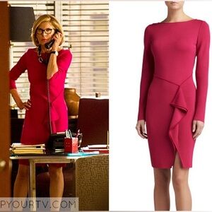 St. John Collection Red Milano Knit Bateau Neck Long Sleeve Draped Dress